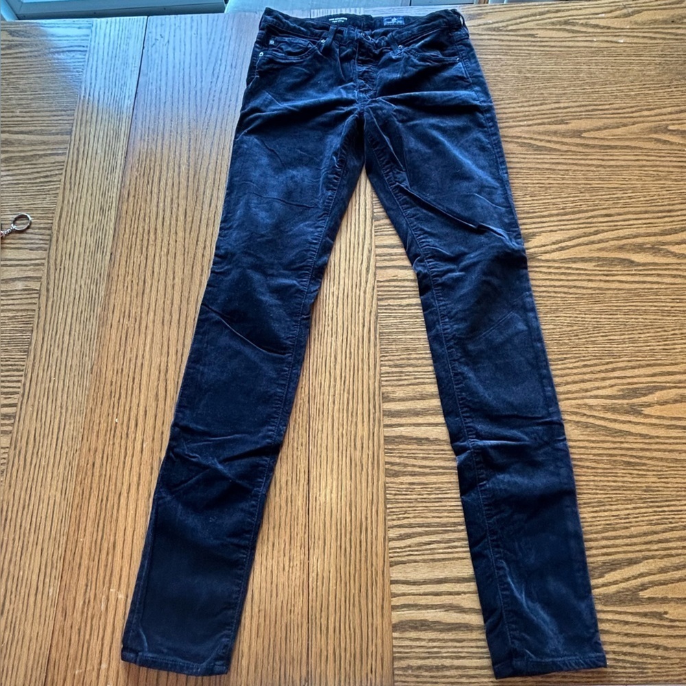 AG Adriano Goldschmied Women's Black Crushed Velvet Skinny Pants       Size 27 R